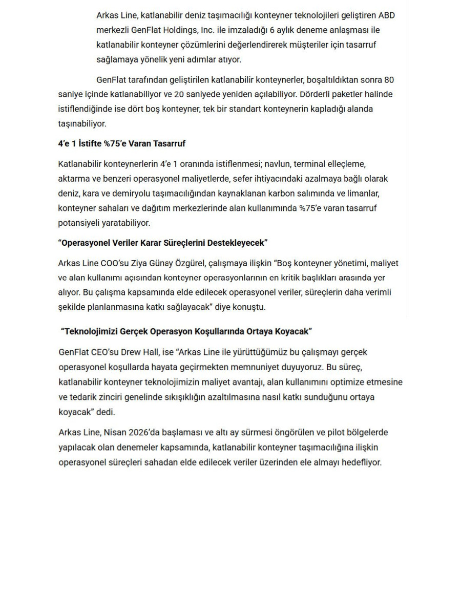 Arkas Line, Boş Konteyner Yoğunluğuna Katlanabilir Çözüm Getiriyor