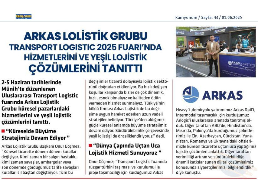 Arkas Lojistik Grubu, Hizmetlerini Ve Yeşil Lojistik Çözümlerini Tanıttı