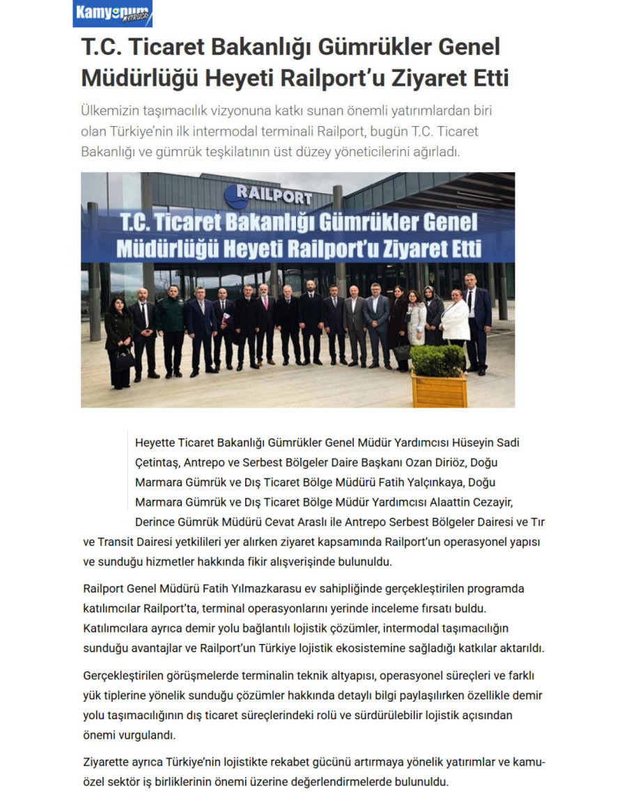 T.C. Ticaret Bakanlığı Gümrükler Genel Müdürlüğü Heyeti Railport’u Ziyaret Etti