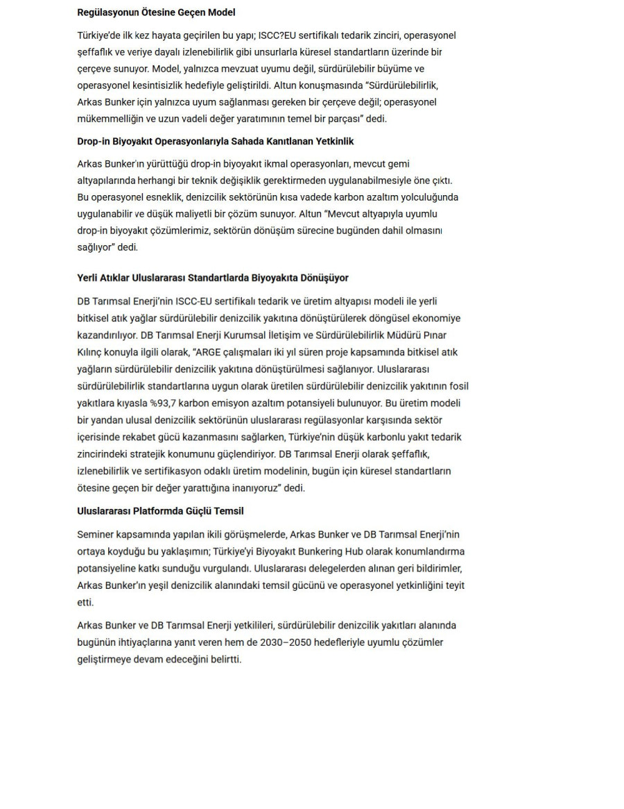 Arkas Bunker ve DB Tarımsal Enerji, Türkiye’yi IMO Platformunda Sürdürülebilir Denizcilik Vizyonuyla Temsil Etti