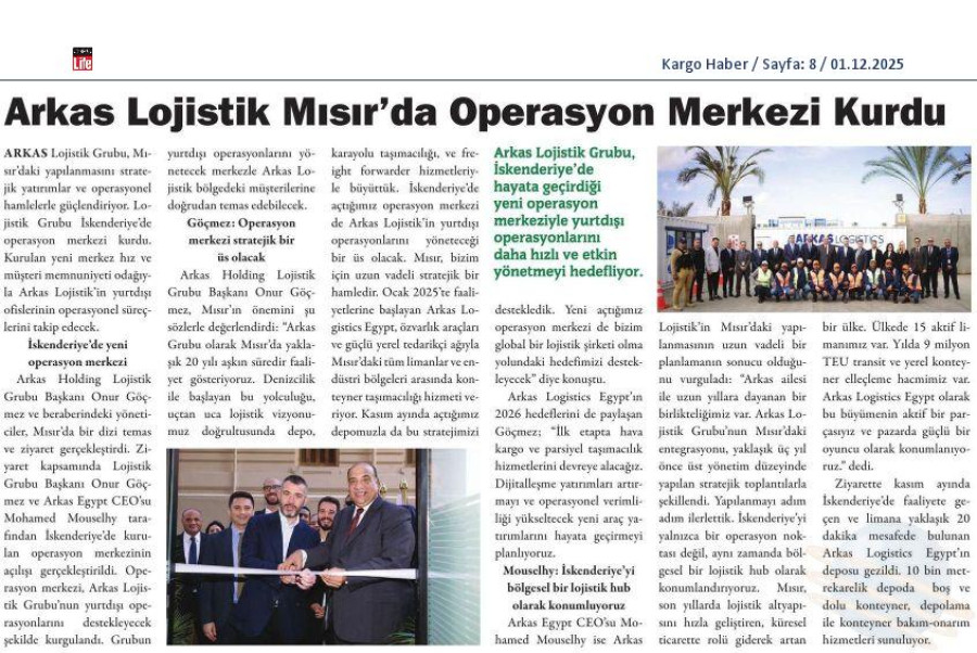 Arkas Lojistik Mısır'da Operasyon Merkezi Kurdu