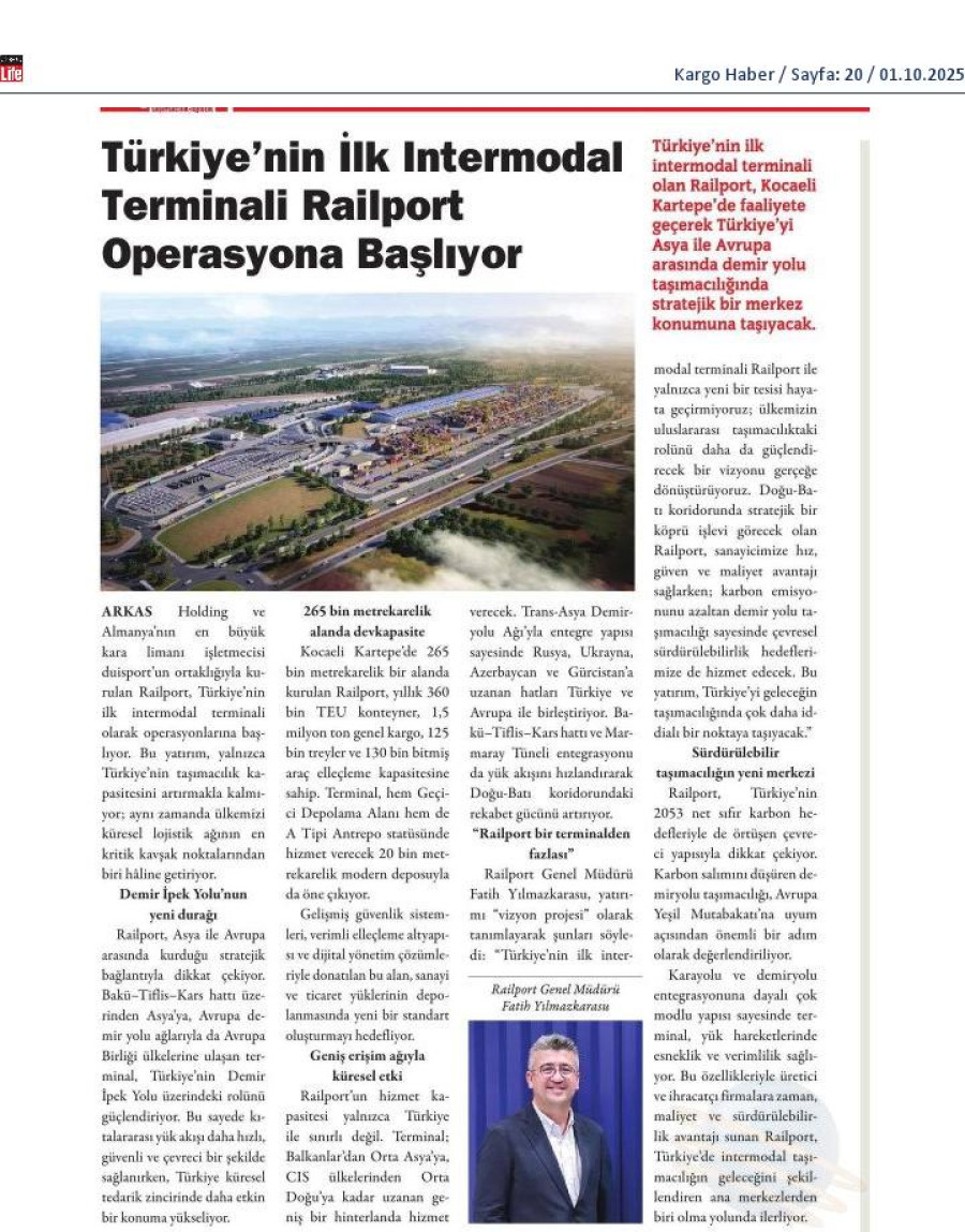 Türkiye'nin İlk İntermodal Terminali Railport Operasyona Başlıyor