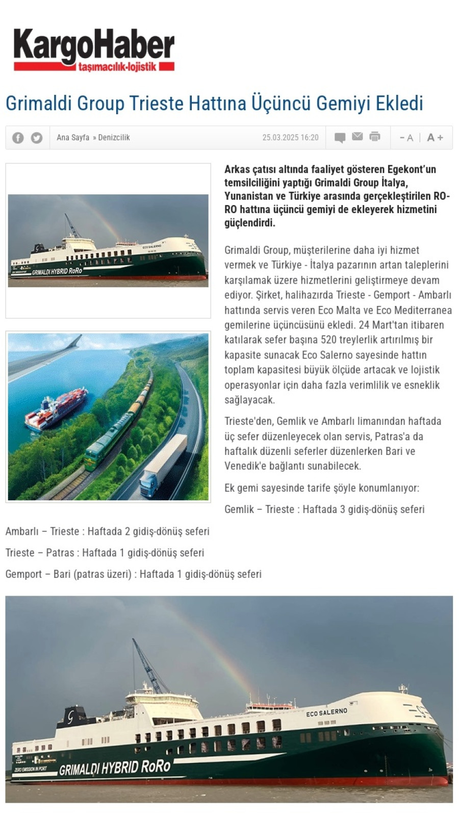 Grimaldi Group Trieste hattına üçüncü gemiyi ekledi 