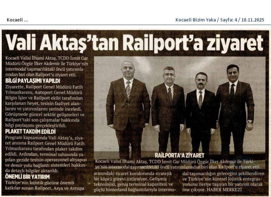 Vali Aktaş'tan Railport'a Ziyaret