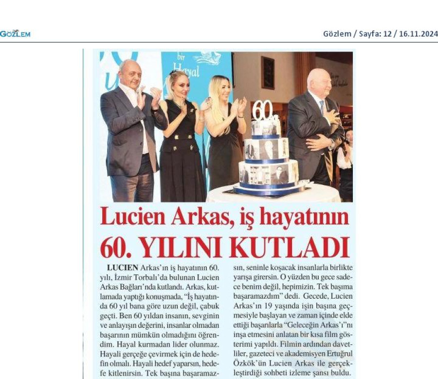 Lucien Arkas, iş hayatının 60. yılını kutladı