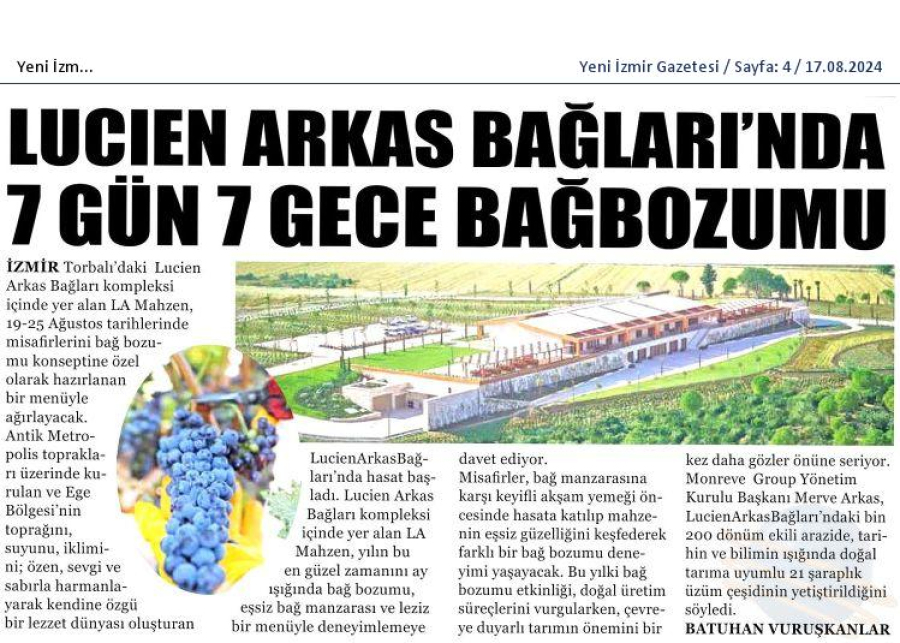 Lucien Arkas Bağları'nda 7 gün 7 gece bağ bozumu