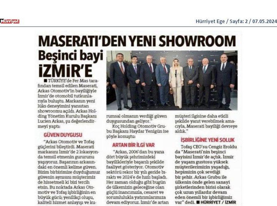 Maserati'den Yeni Showroom Beşinci Bayi İzmir'e