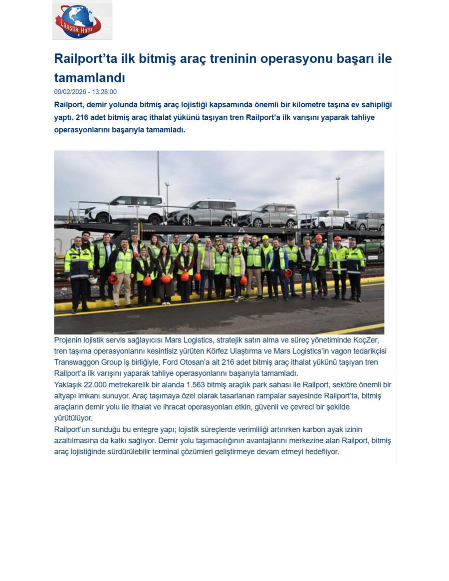 Railport’ta İlk Bitmiş Araç Treninin Operasyonu Başarı İle Tamamlandı