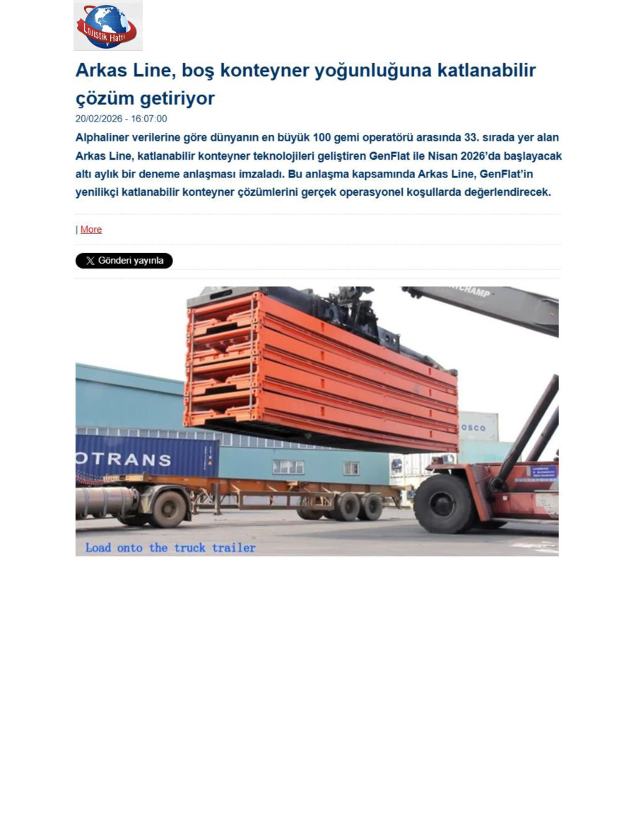 Arkas Line, Boş Konteyner Yoğunluğuna Katlanabilir Çözüm Getiriyor
