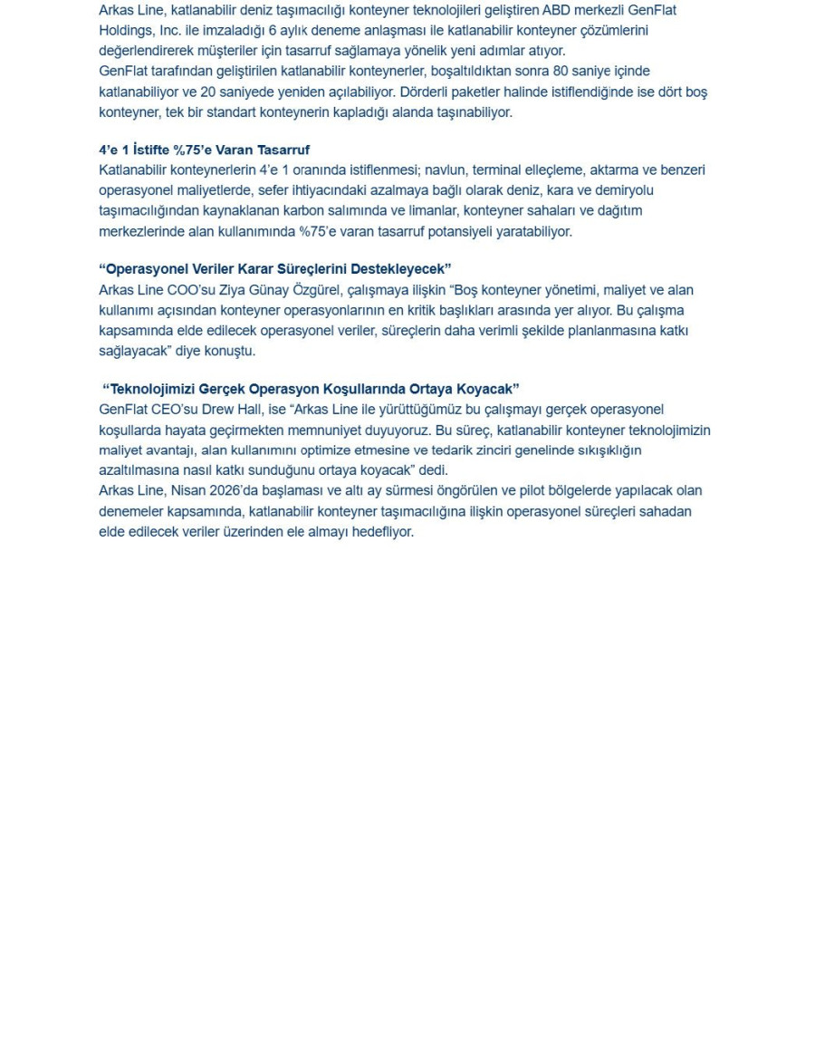 Arkas Line, Boş Konteyner Yoğunluğuna Katlanabilir Çözüm Getiriyor