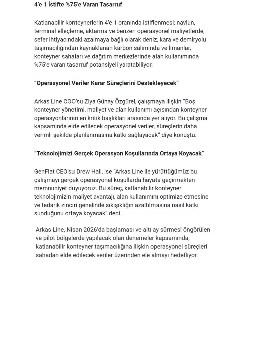 Arkas Line’dan, “Boş Konteyner Yoğunluğu”na Katlanabilir Çözüm