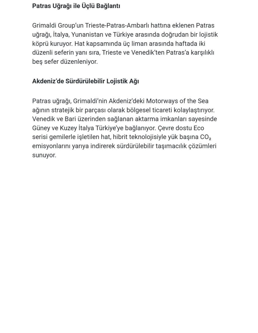 Grimaldi Group’tan, Trieste Hattına Dördüncü Gemi