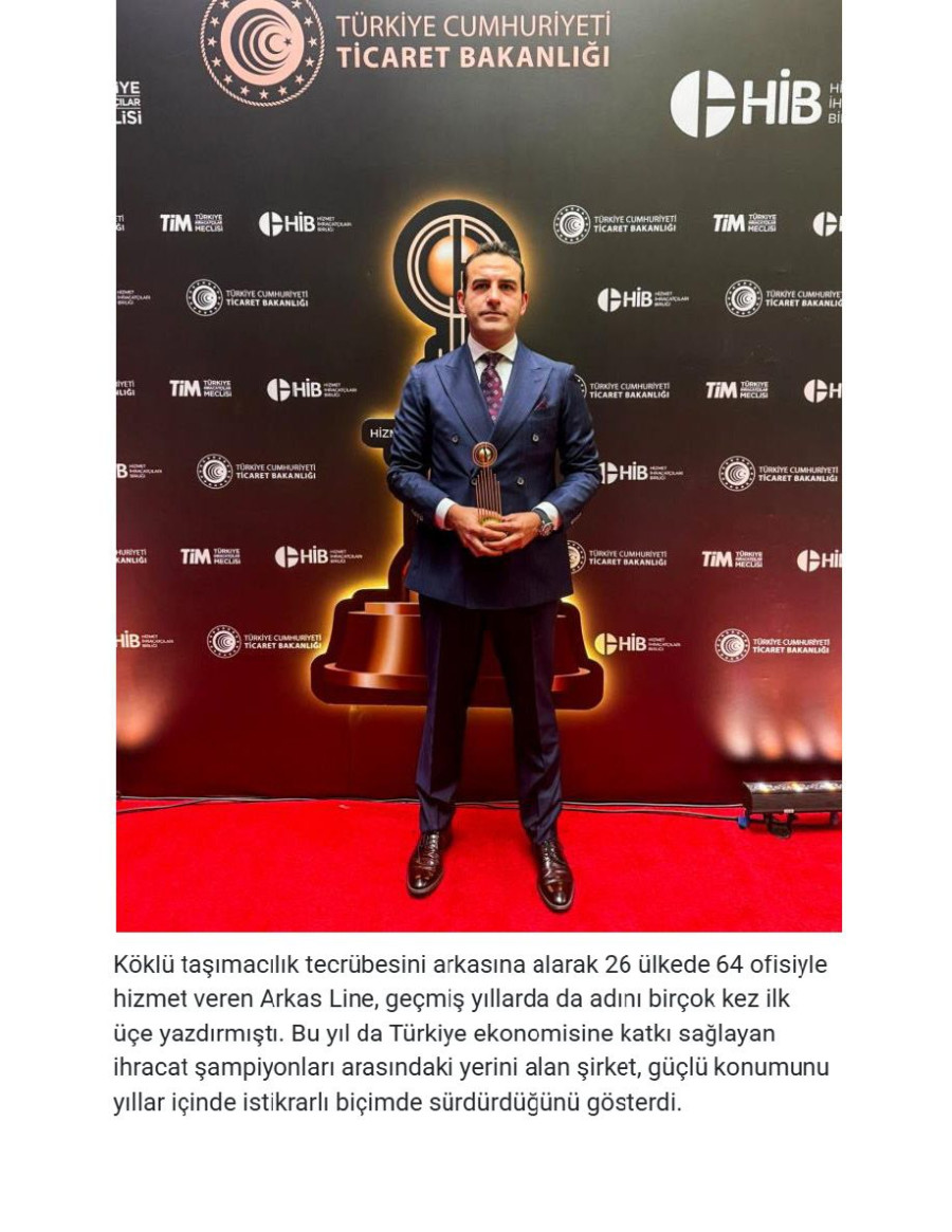 Hizmet İhracatçıları Birliği’nden Arkas Line’a İkincilik Ödülü
