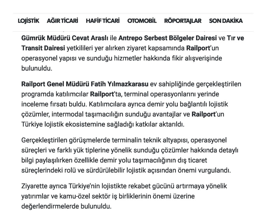 T.C. Ticaret Bakanlığı Gümrükler Genel Müdürlüğü Heyeti Railport’u Ziyaret Etti