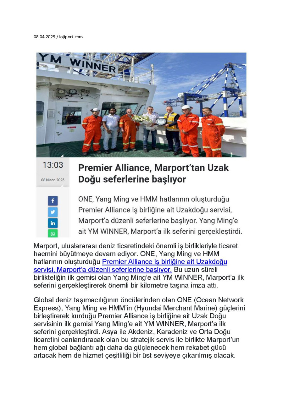 Premier Alliance Marport'tan Uzak Doğu seferlerine başlıyor