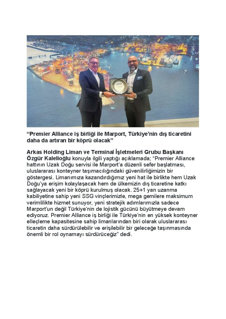 Premier Alliance Marport'tan Uzak Doğu seferlerine başlıyor