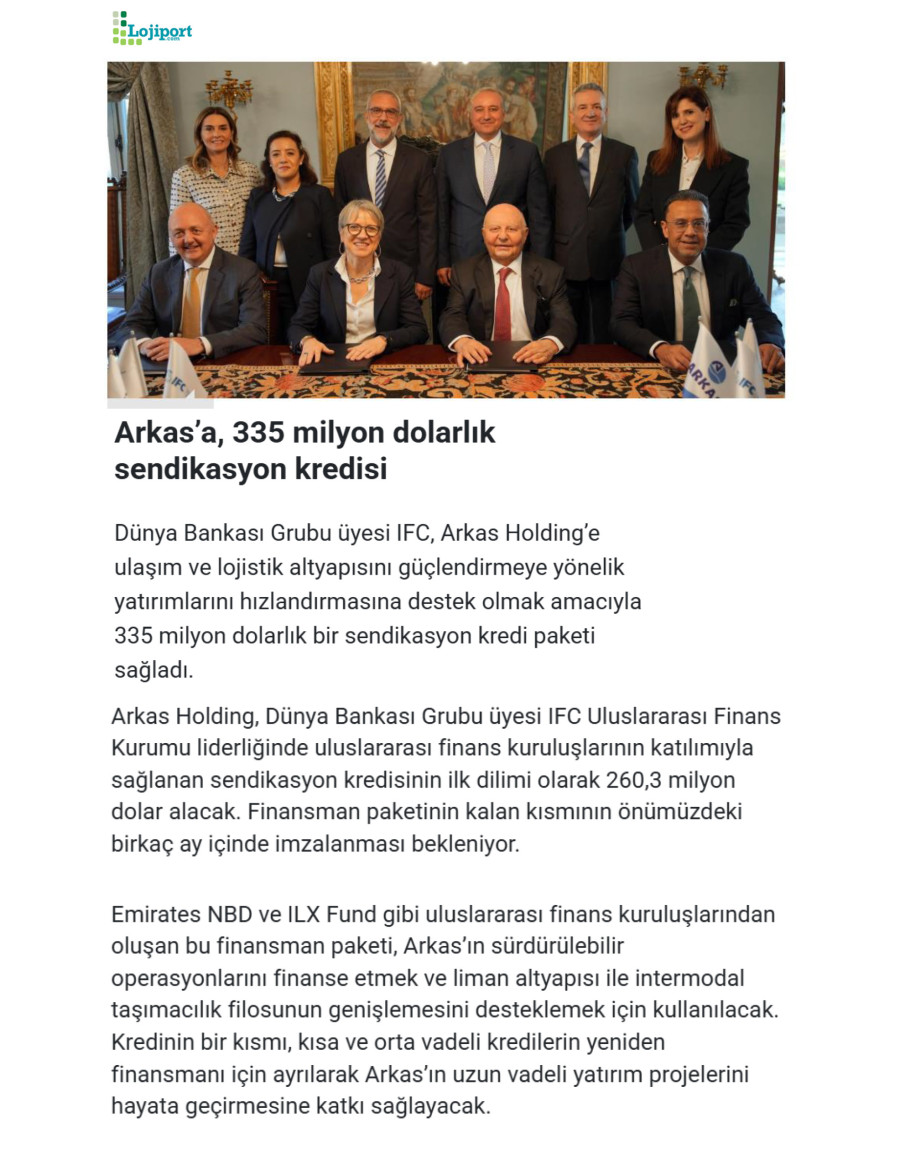 Arkas’a, 335 Milyon Dolarlık Sendikasyon Kredisi