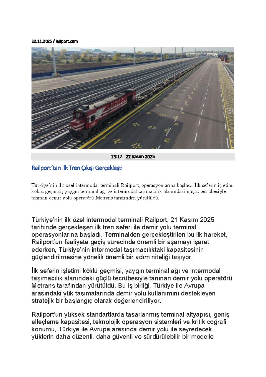 Railport’tan İlk Tren Çıkışı Gerçekleşti
