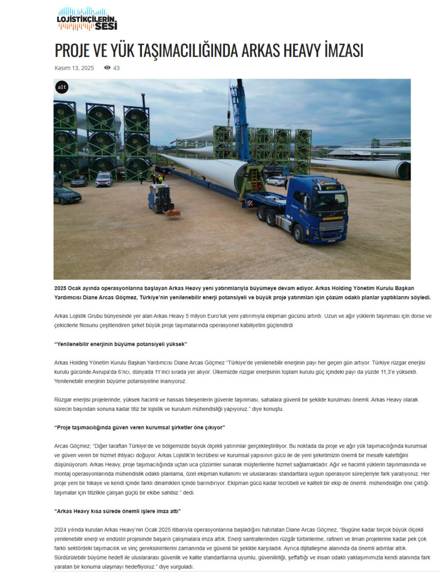 Proje Ve Yük Taşımacılığında Arkas Heavy İmzası