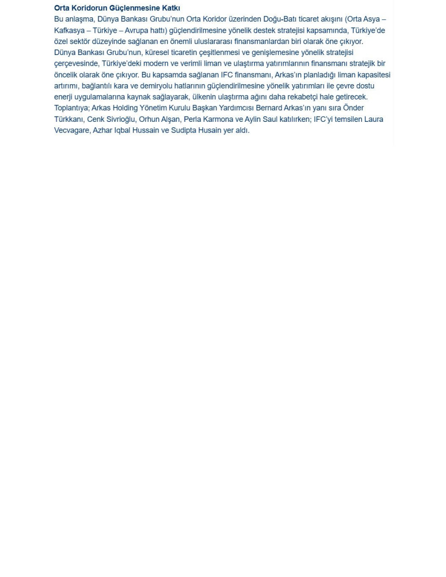 Arkas’a, IFC Liderliğinde Sendikasyon Kredisi