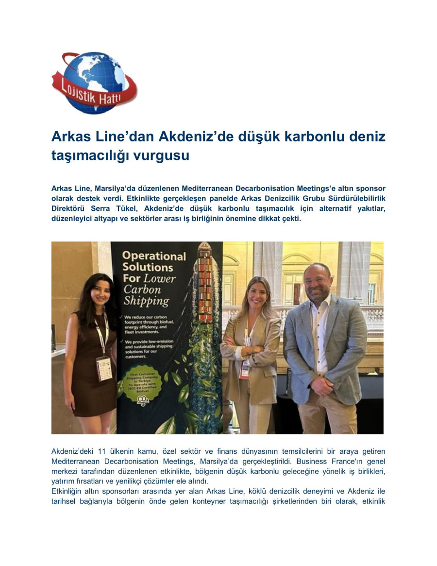 Arkas Line’dan Akdeniz’de düşük karbonlu deniz  taşımacılığı vurgusu