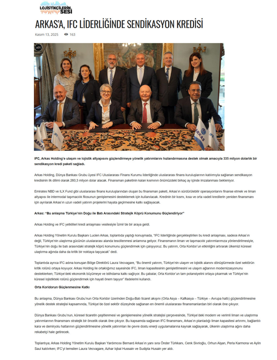 Arkas’a IFC Liderliğinde Sendikasyon Kredisi