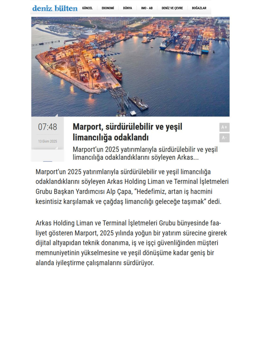 Marport Sürdürülebilir Ve Yeşil Limancılığa Odaklandı