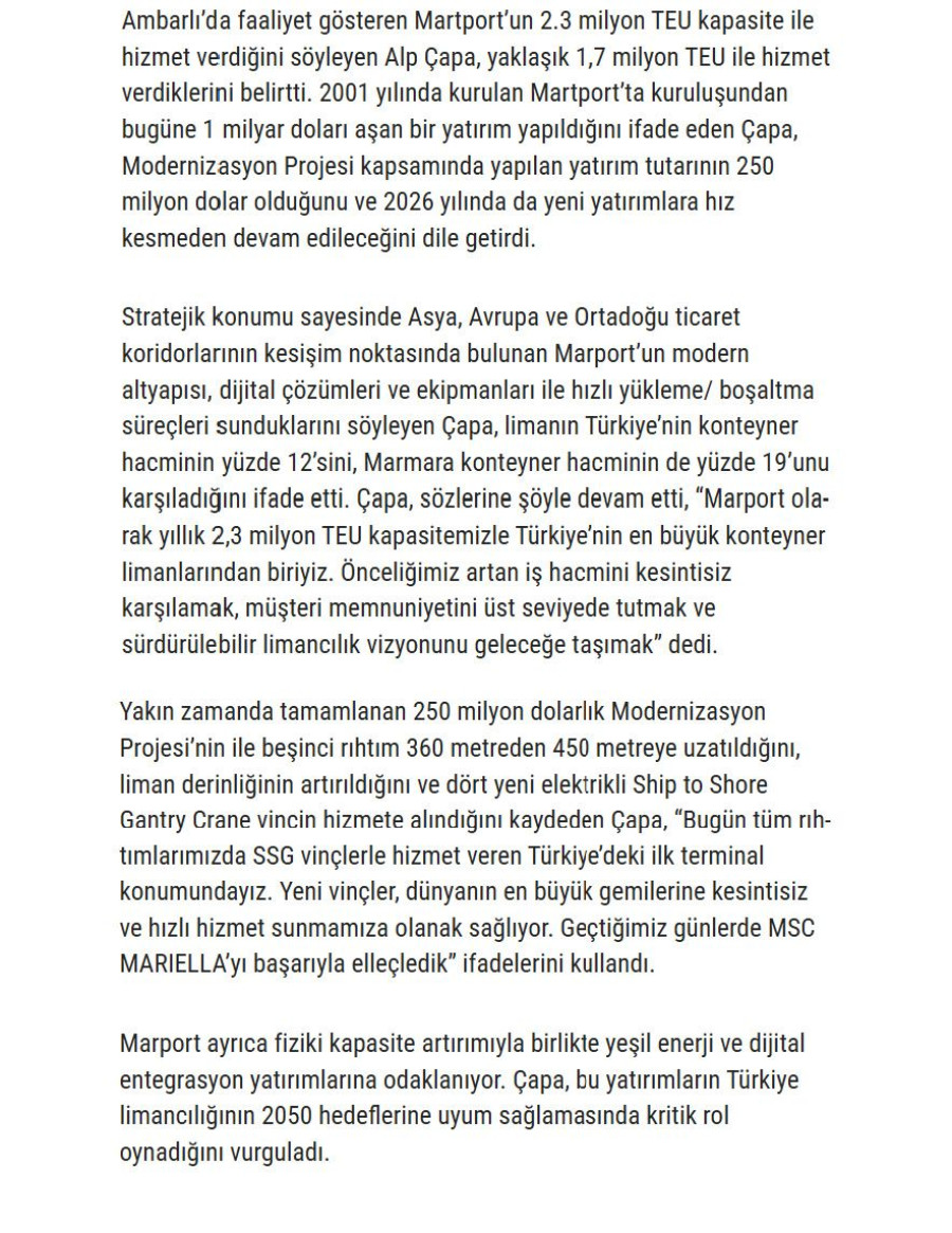 Marport Sürdürülebilir Ve Yeşil Limancılığa Odaklandı