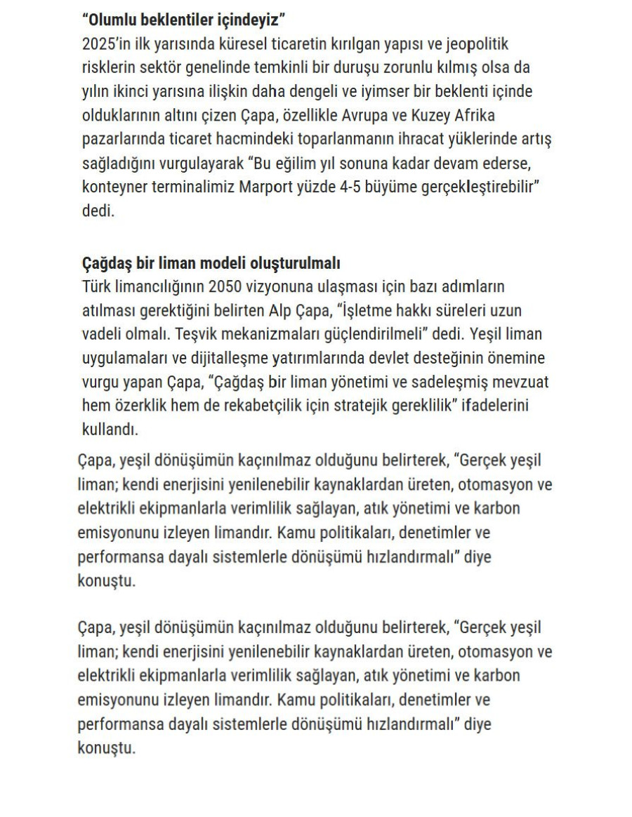 Marport Sürdürülebilir Ve Yeşil Limancılığa Odaklandı