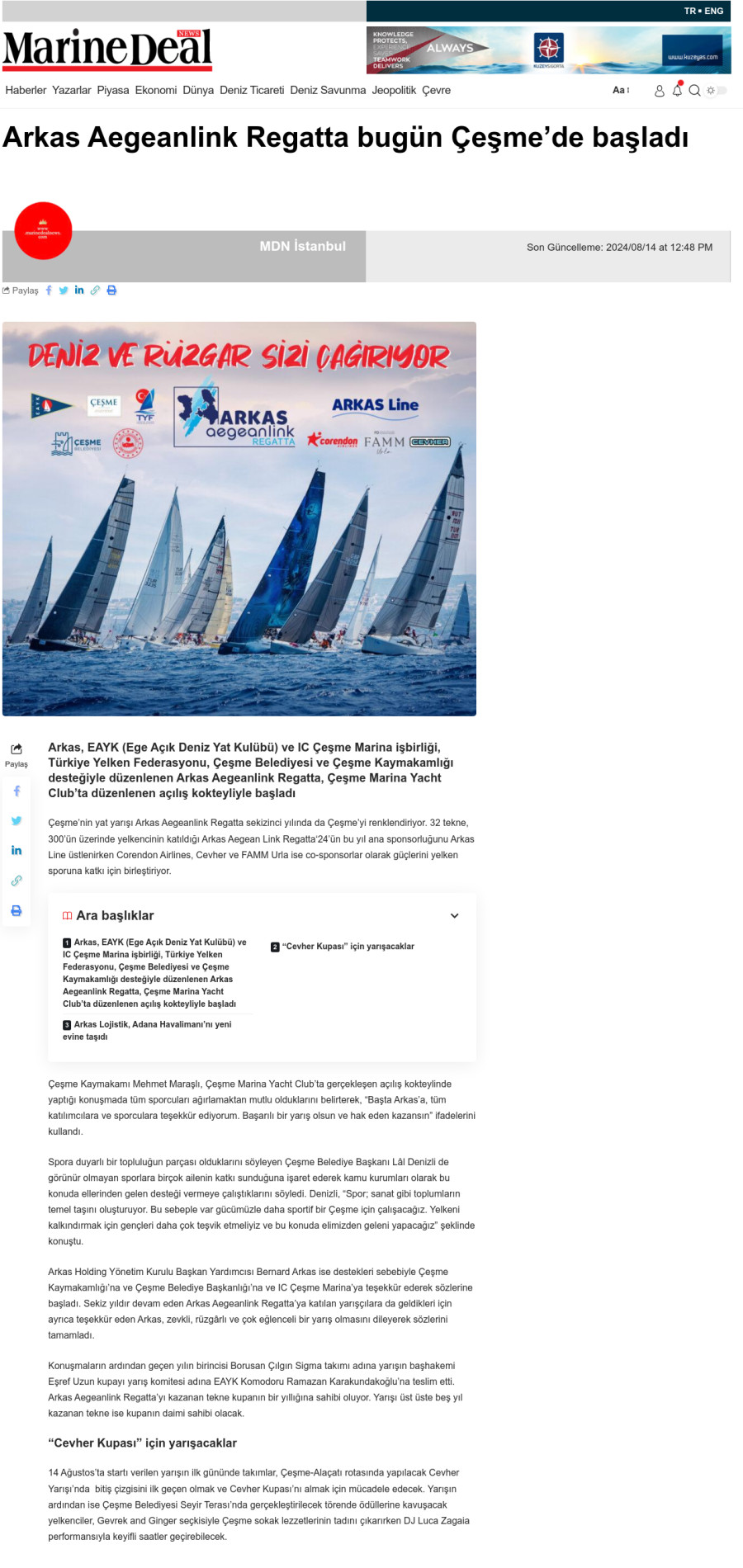 Arkas Aegeanlink Regatta bugün Çeşme'de başladı