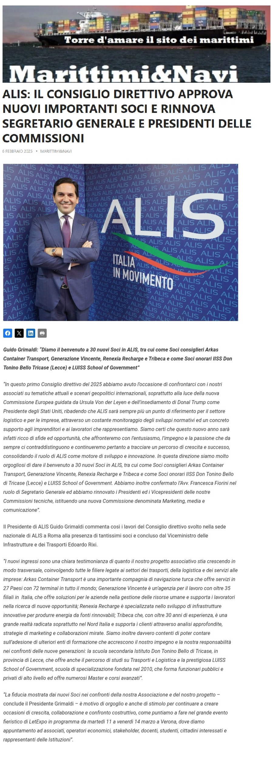 ALIS: IL CONSIGLIO DIRETTIVO APPROVA NUOVI IMPORTANTI SOCI E RINNOVA SEGRETARIO GENERALE E PRESIDENTI DELLE COMMISSIONI