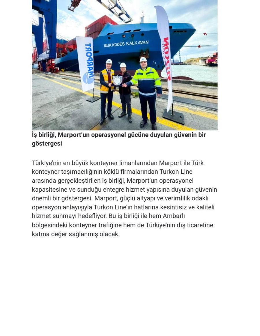 Marport ve Turkon Line’dan Yeni İş Birliği