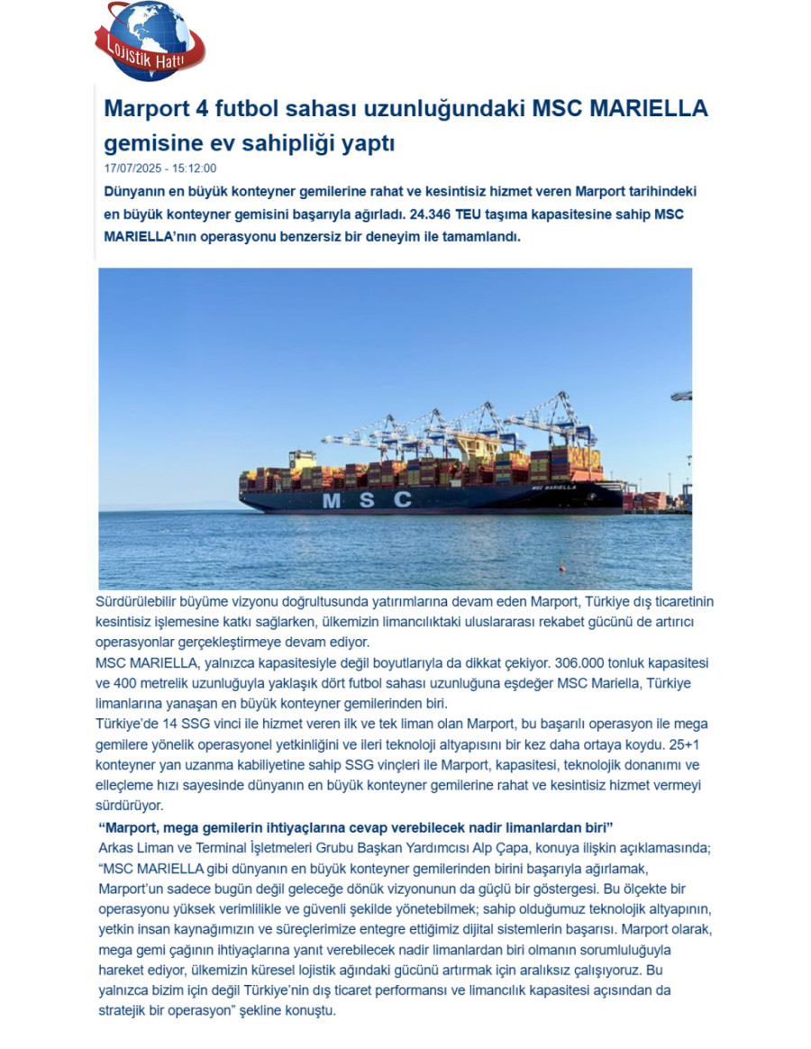 Marport 4 Futbol Sahası Uzunluğundaki Gemiye Ev Sahipliği Yaptı