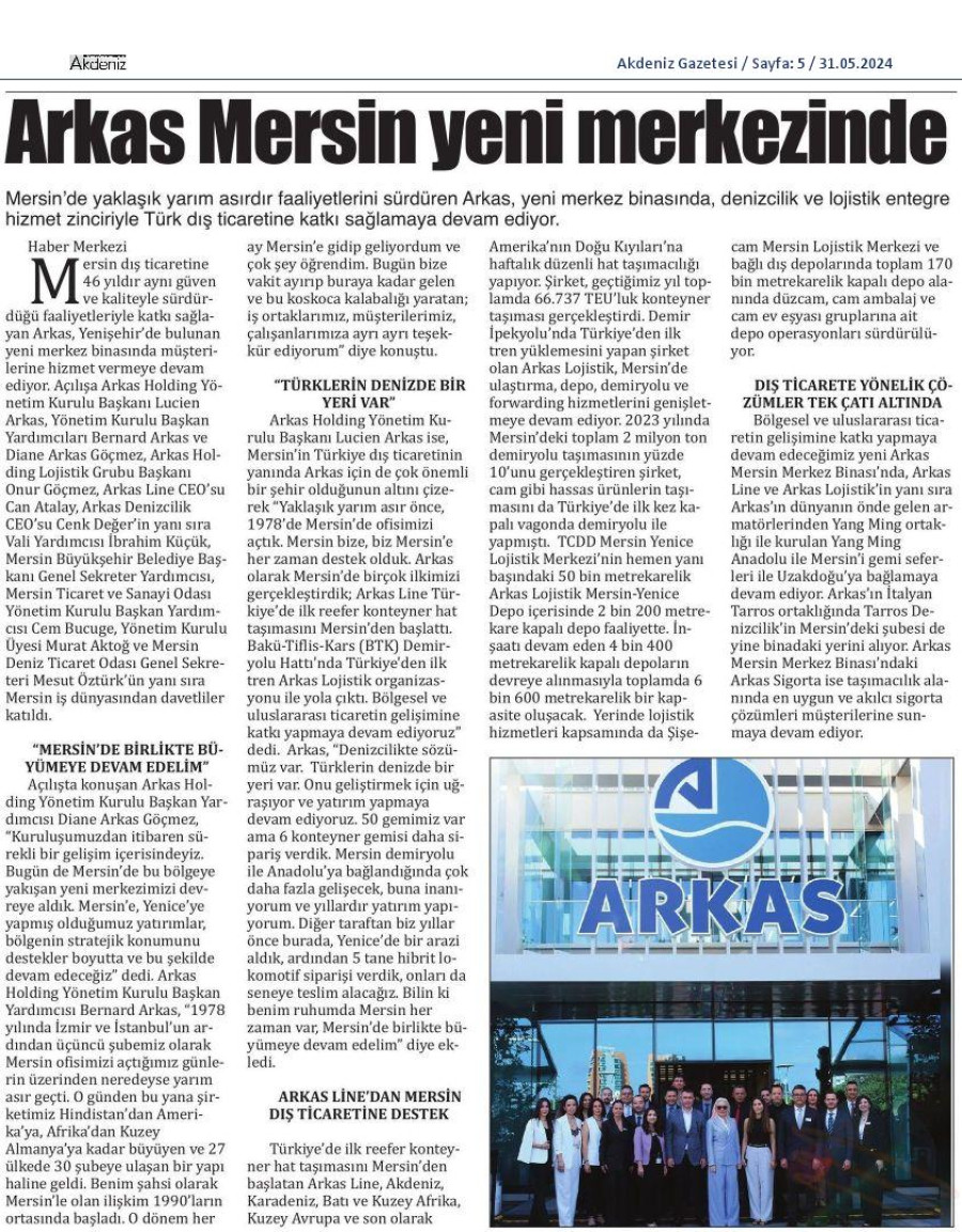 Arkas Mersin yeni Merkezinde