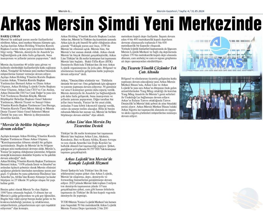 Arkas Mersin Şimdi Yeni Merkezinde