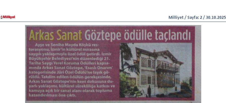 Arkas Sanat Göztepe Ödülle Taçlandı