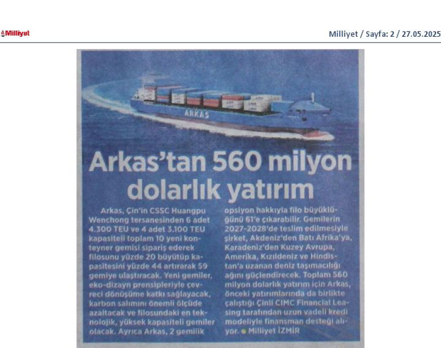 Arkas'tan 560 Milyon Dolarlık Yatırım 