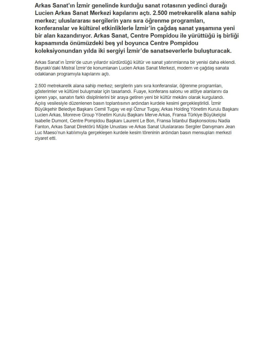 Arkas Sanat'tan İzmir'e Yeni Sanat Durağı