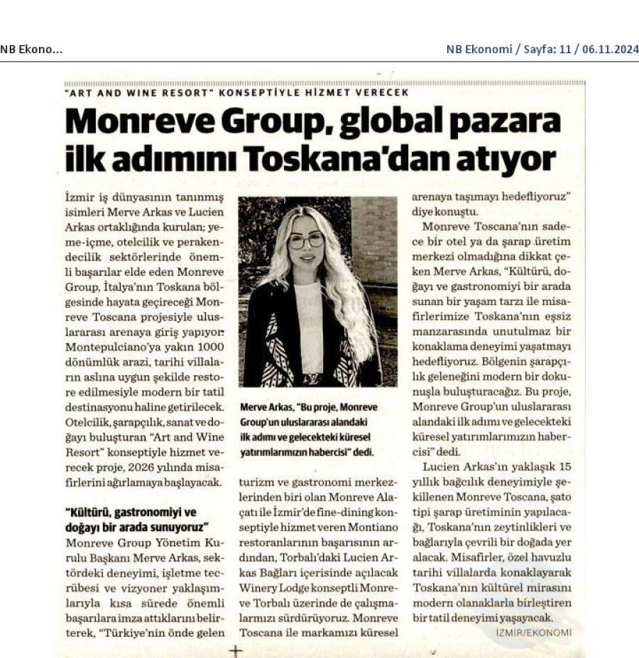 Monreve Group, global pazara ilk adımını Toskana'dan atıyor