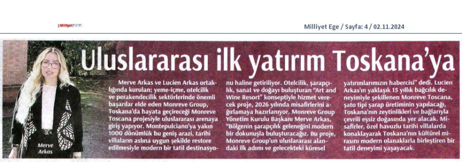 Uluslararası ilk yatırım Toskana'ya