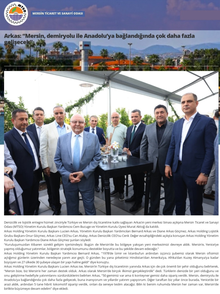 Arkas: “Mersin, demiryolu ile Anadolu’ya bağlandığında çok daha fazla gelişecek”