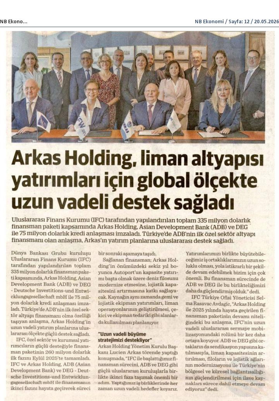 Arkas Holding Global Ölçekte Uzun Vadeli Destek Sağladı