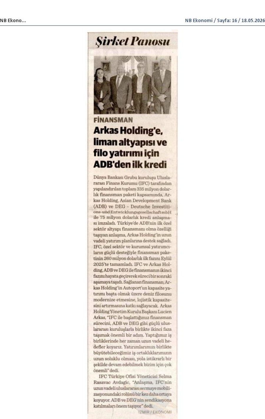 Arkas Holding'e Liman Altyapısı ve Filo Yatırımları İçin ADB'den İlk Kredi