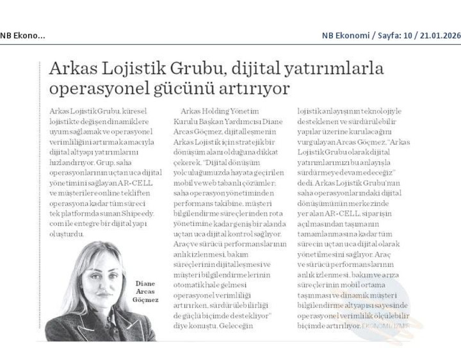Arkas Lojistik, Dijital Yatırımlarla Operasyonel Gücünü Destekliyor