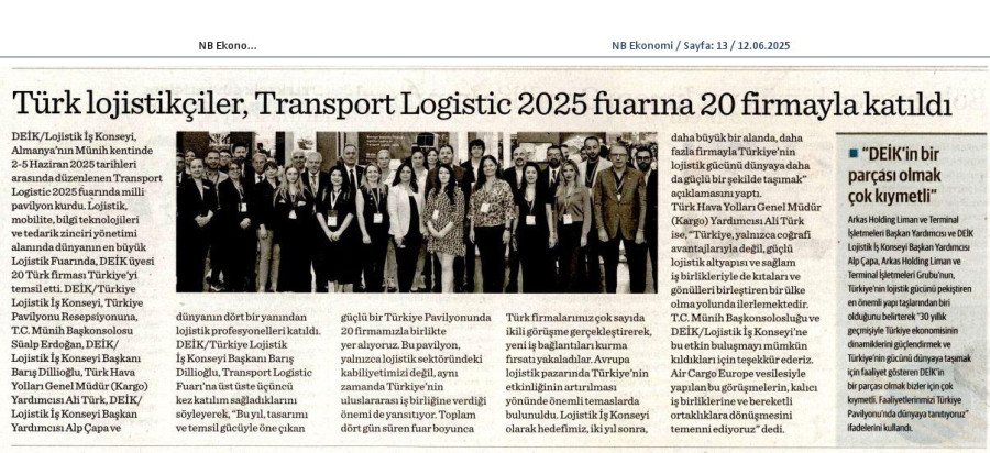 Türk Lojistikçiler, Transport Logistic 2025 Fuarına 20 Firmayla Katıldı 