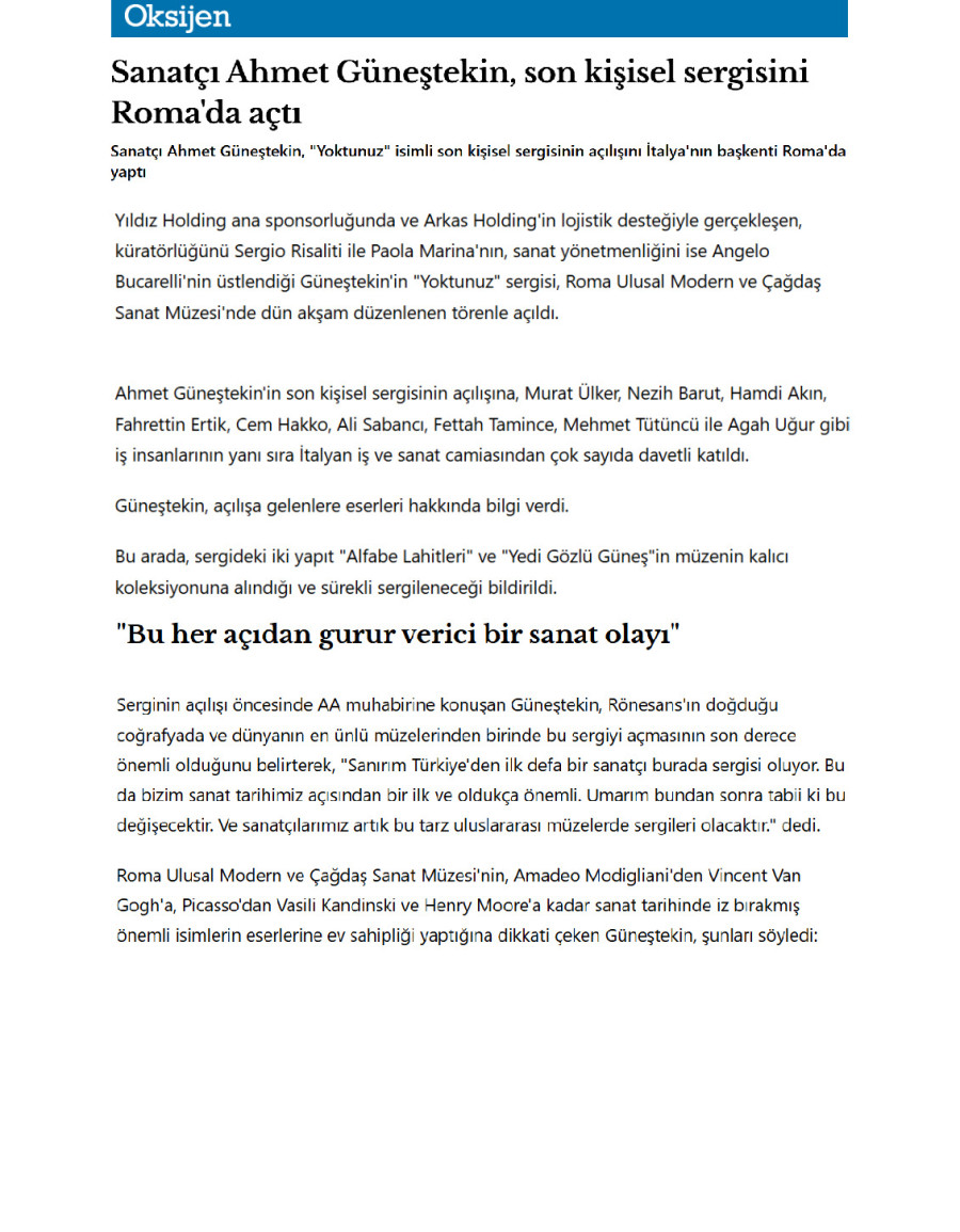 Sanatçı Ahmet Güneştekin Son Kişisel Sergisini Roma'da Açtı