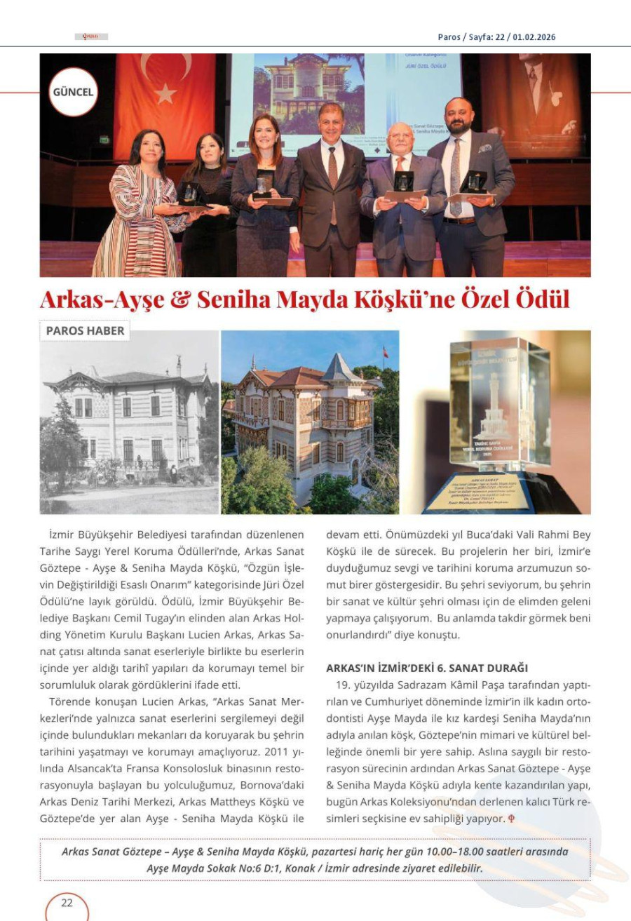 Ayşe & Seniha Mayda Köşkü'ne Özel Ödül