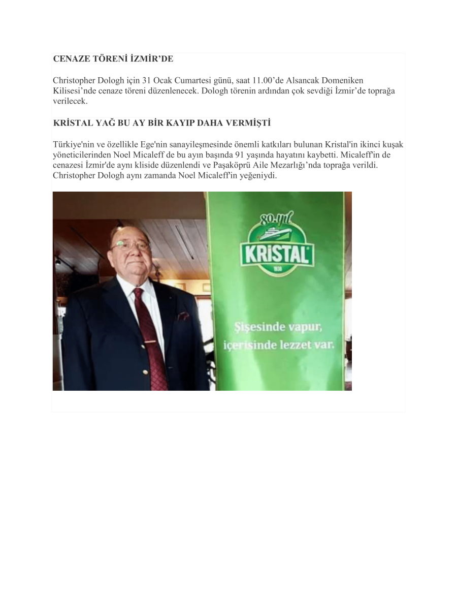 Kristal Yağları'nın CEO'su Christopher Dologh Hayatını Kaybetti