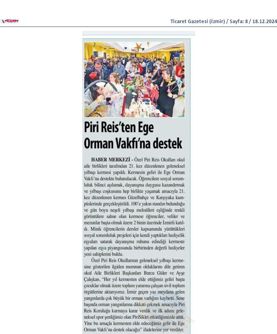 Piri Reis'ten Ege Orman Vakfı'na destek