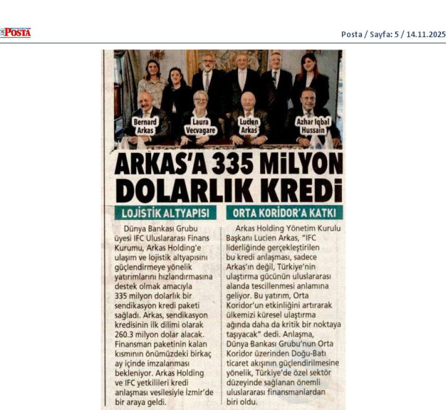 Arkas'a 335 Milyon Dolarlık Kredi